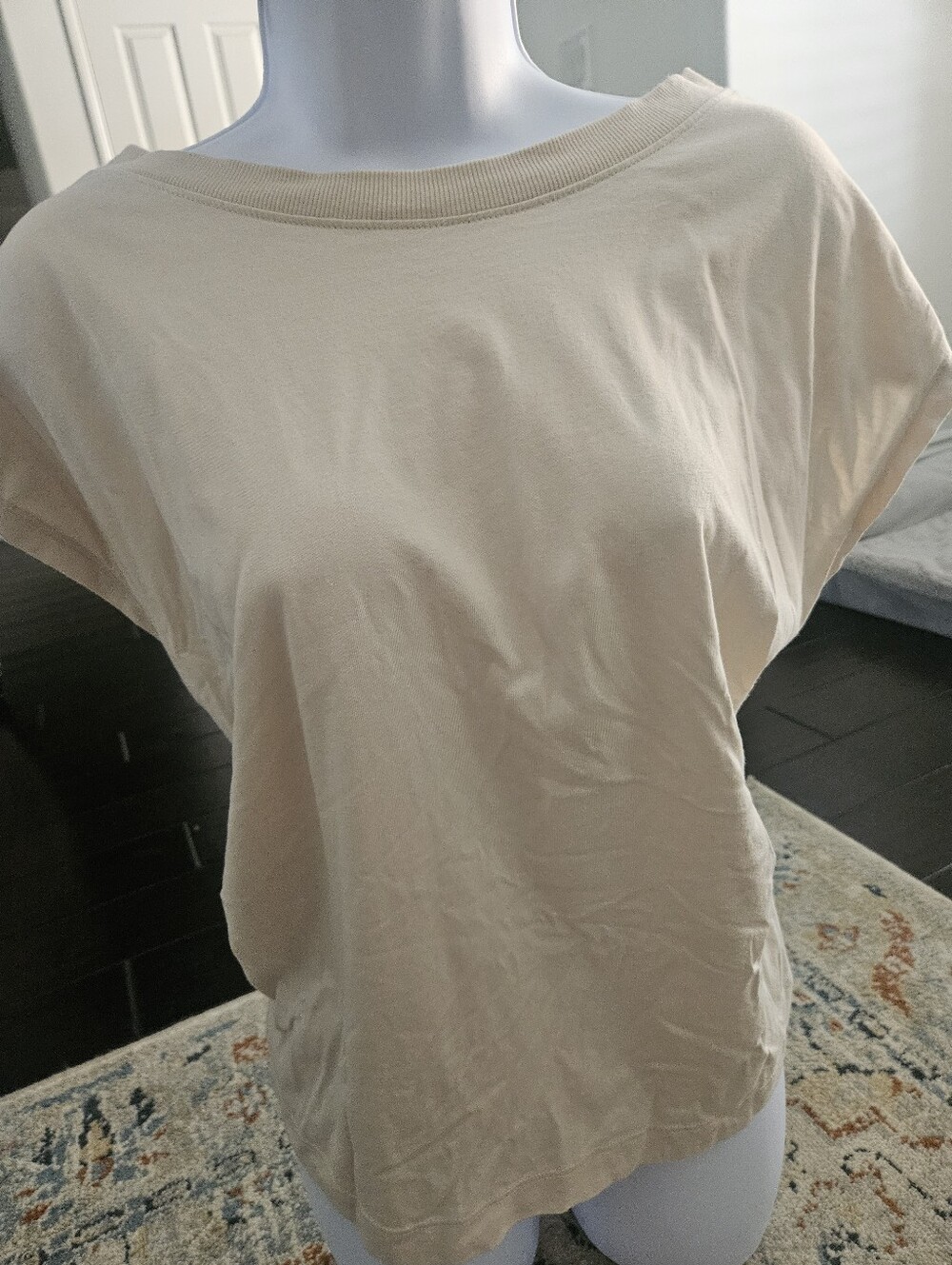 LOFT Beige Ribbed Wide Neck Dolman Sleeve Tee Size M